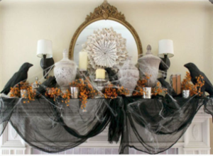 crow themed mantel decoration