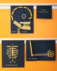 Macaroni artwork of skeleton